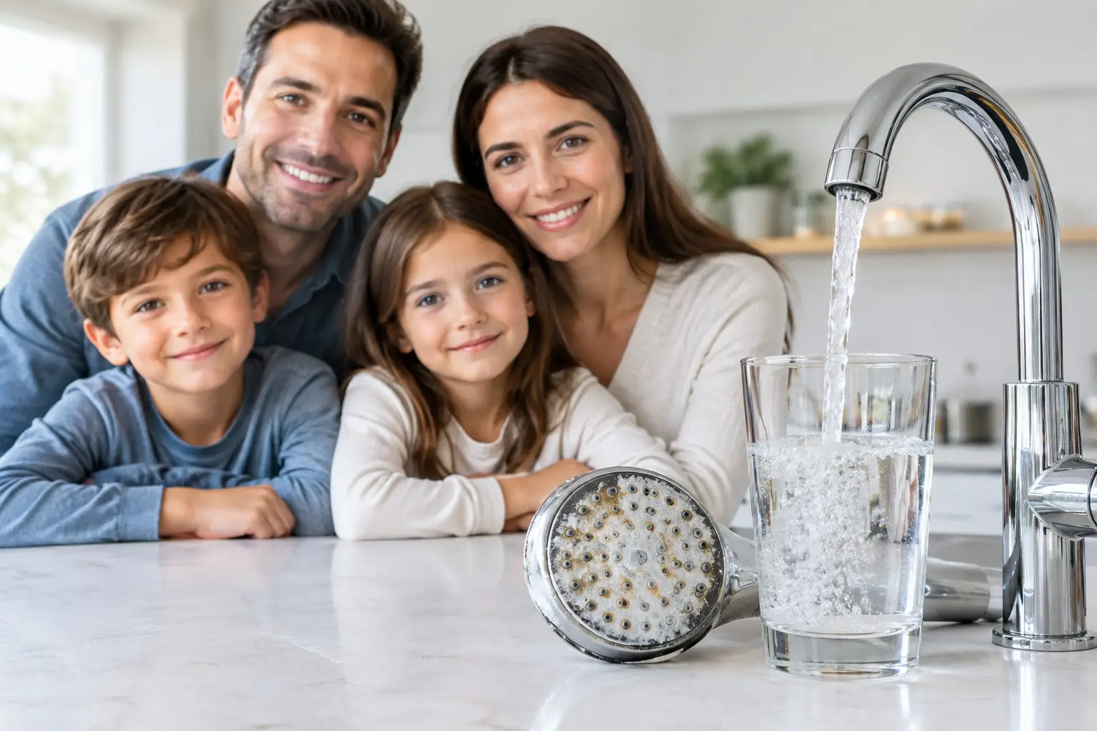 Familia de Carmel con sarro y agua dura en casa